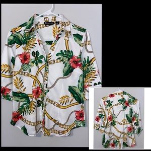 New York & Company woman button up multi color shirt